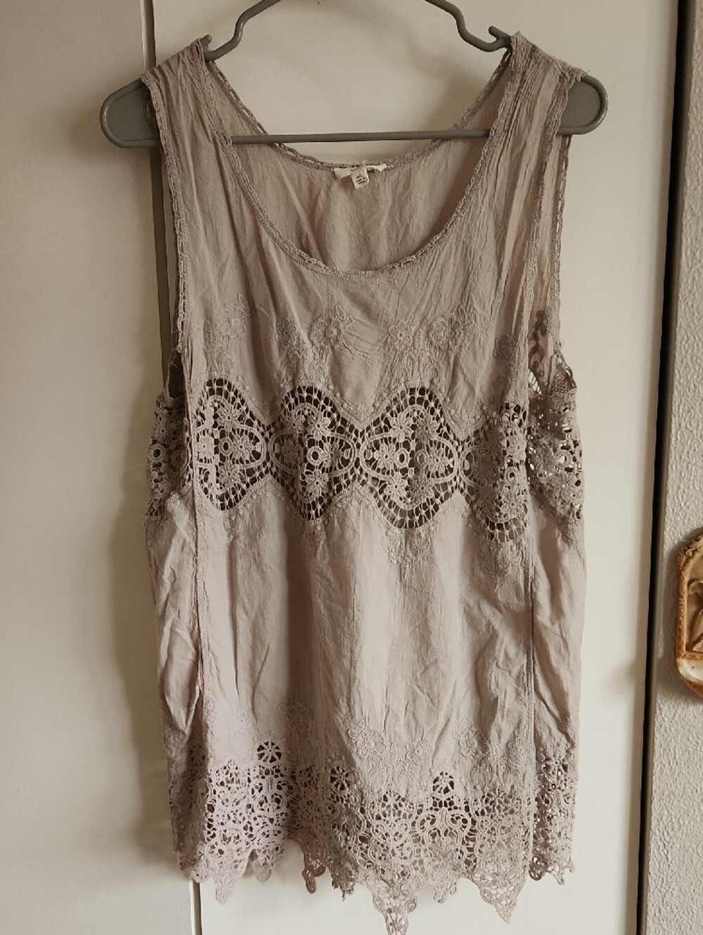 ODDY Lace Crochet Beige Cotton Tank Top Sz M/L